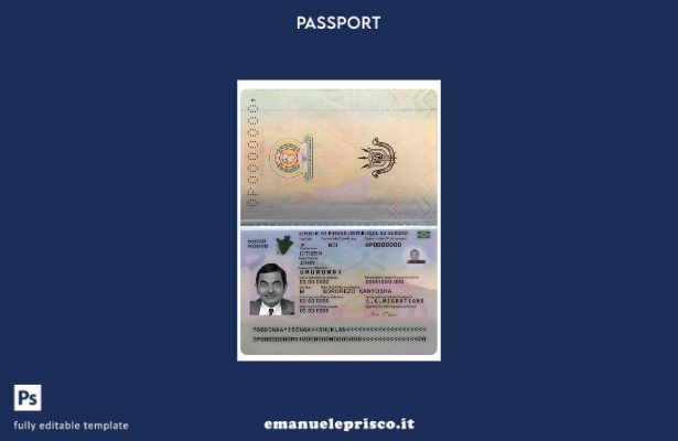 modello di passaporto del Burundi in stile verificato ( presente).