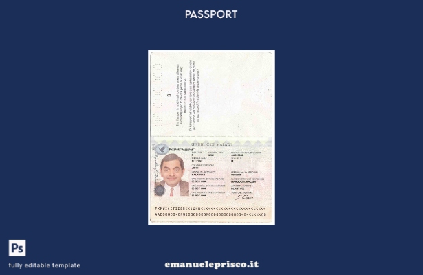 modello di passaporto del Malawi in stile verificato