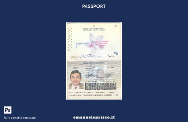 modello di passaporto del Nicaragua in stile verificato