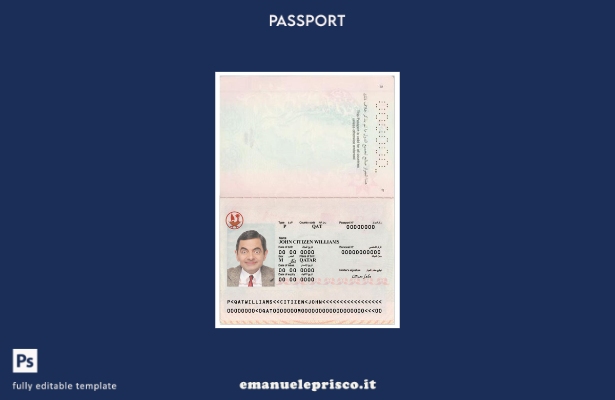 modello di passaporto del Qatar in stile verificato