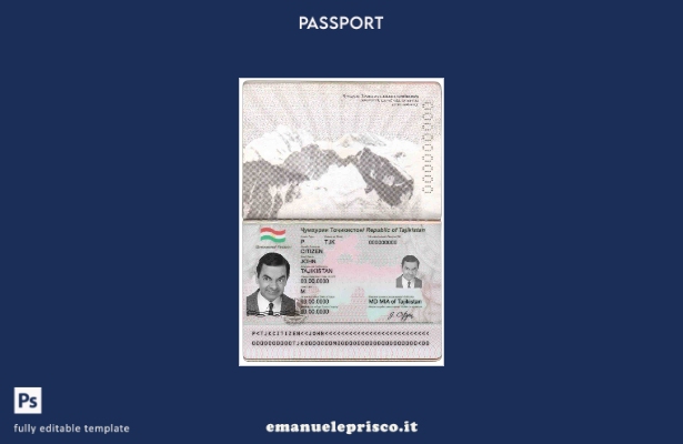 modello di passaporto del Tagikistan in stile verificato