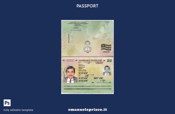 modello di passaporto del Togo in stile verificato