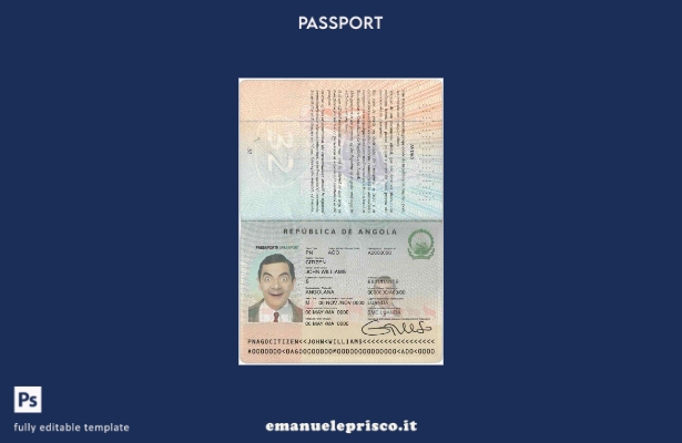 modello di passaporto dell'Angola in stile verificato