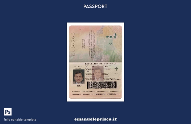 modello di passaporto dell'Honduras in stile verificato