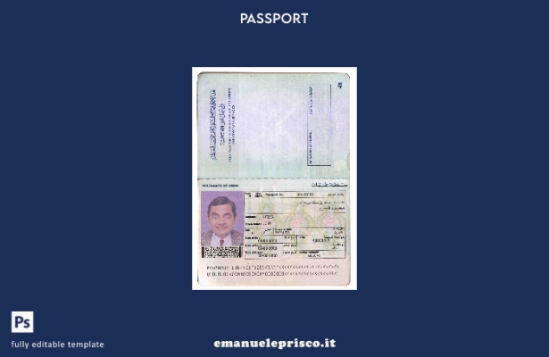 modello di passaporto dell'Oman in stile verificato ().