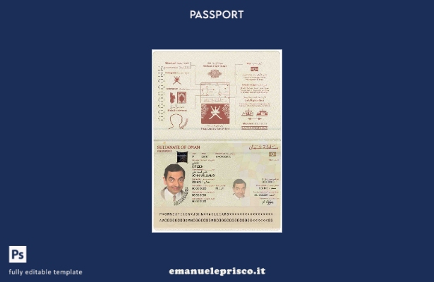 modello di passaporto dell'Oman in stile verificato ( presente).