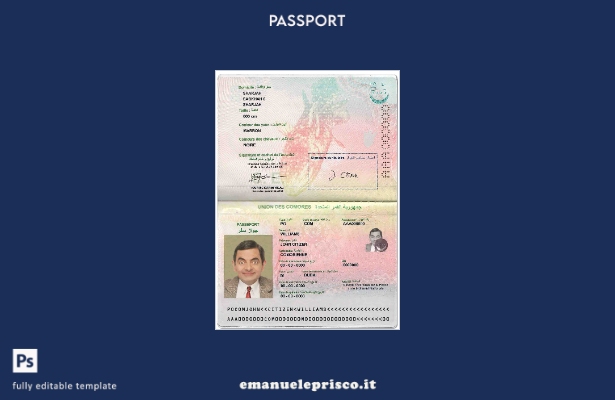 modello di passaporto dell'Unione delle Comore in stile verificato