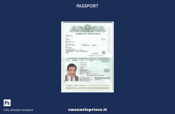 modello di passaporto dell'Uzbekistan in stile verificato