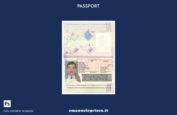 modello di passaporto della Costa Rica in stile verificato