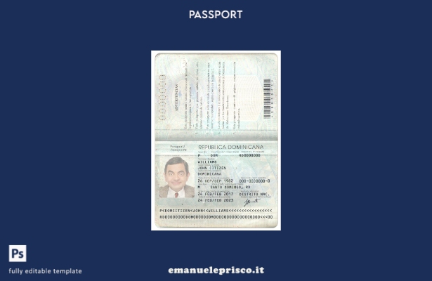 modello di passaporto della Repubblica Dominicana in stile verificato