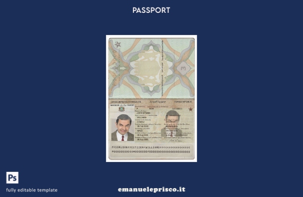 modello di passaporto della Somalia (Soomaaliya) in stile verificato