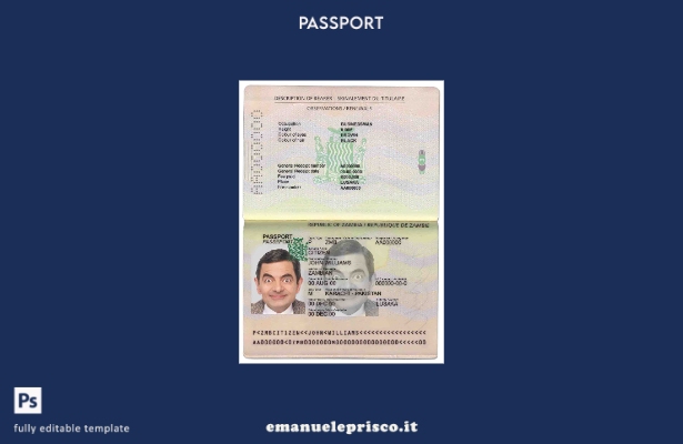 modello di passaporto dello Zambia in stile verificato