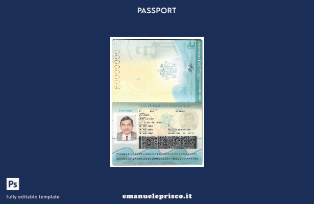 modello di passaporto di Saint Kitts e Nevis in stile verificato