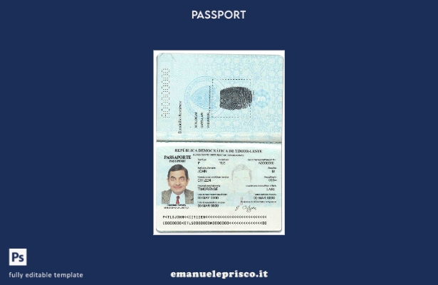 modello di passaporto di Timor Est in stile verificato