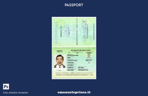 modello di passaporto diplomatico della Costa Rica in stile verificato