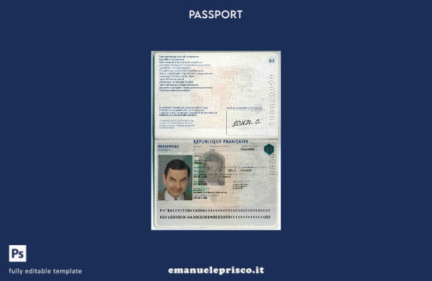 modello di passaporto francese in stile verificato