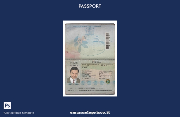 modello di passaporto giamaicano in stile verificato