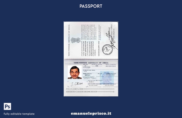 modello di passaporto indiano in stile verificato ( presente).