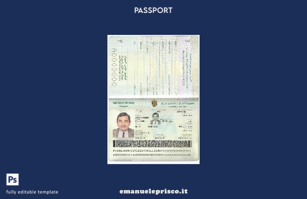modello di passaporto iracheno in stile verificato