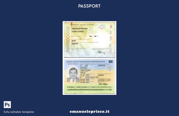 modello di passaporto keniota in stile verificato (presente).