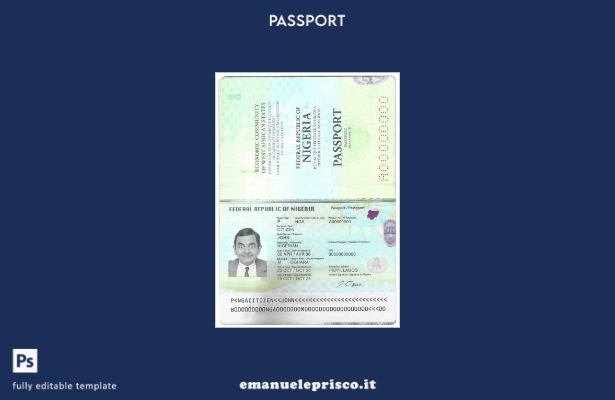 modello di passaporto nigeriano in stile verificato ( presente).
