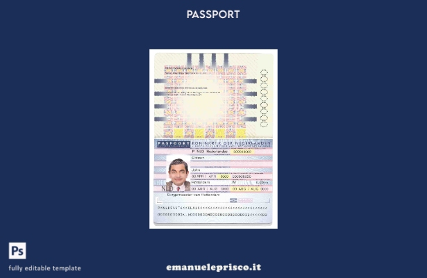 modello di passaporto olandese (Olanda) in stile verificato ( ).
