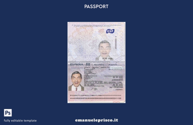 modello di passaporto spagnolo in stile verificato ( presente).