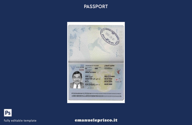 modello di passaporto sudanese in stile verificato