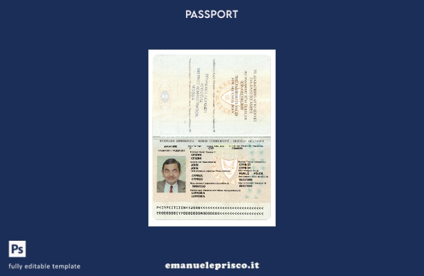 modello di versione del passaporto cipriota in stile verificato