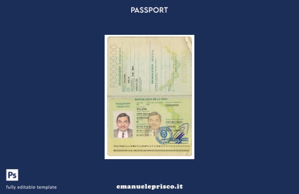 modello di versione del passaporto della Guinea in stile verificato
