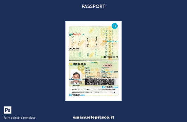 modello di versione del passaporto della Liberia in stile verificato
