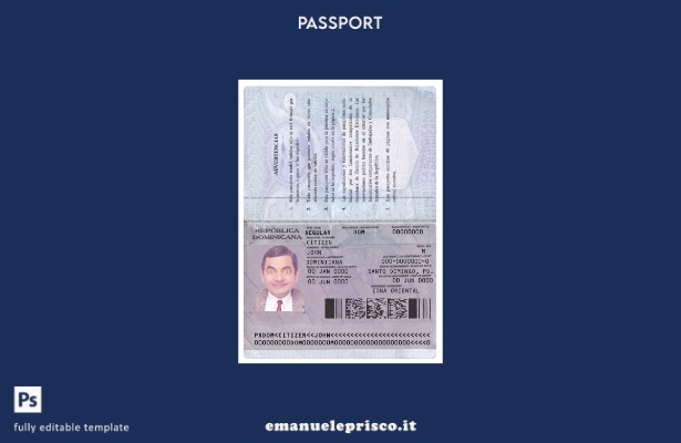 modello di versione del passaporto della Repubblica Dominicana in stile verifica