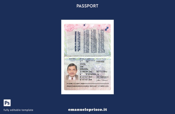 modello di versione presente del passaporto della Repubblica Dominicana in stile