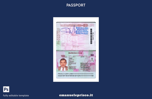 modello presente di passaporto Burkina Faso in stile verificato