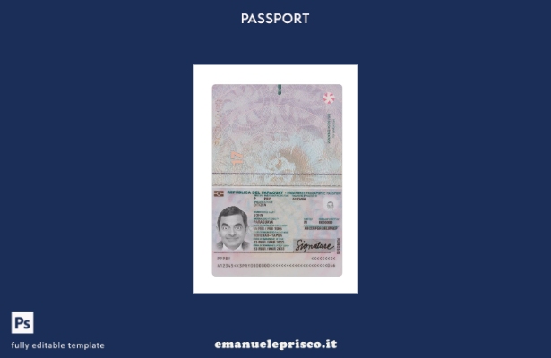 modello presente di passaporto del Paraguay in stile verificato
