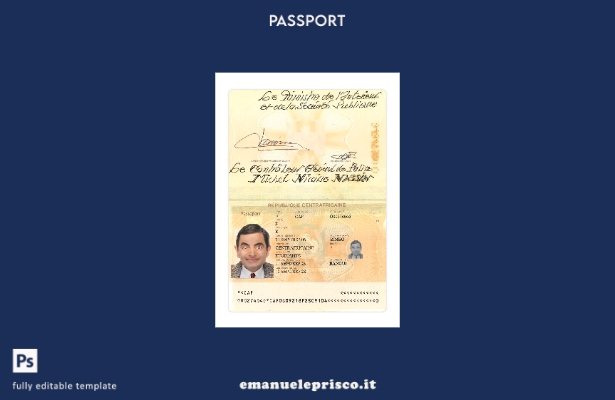 modello presente di passaporto dell'Africa centrale in stile verificato