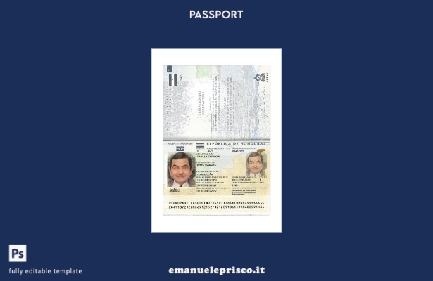 modello presente di passaporto dell'Honduras in stile verificato