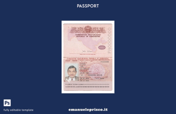 modello presente di passaporto dell'Uzbekistan in stile verificato