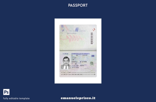 modello presente di passaporto della Dominica in stile verificato