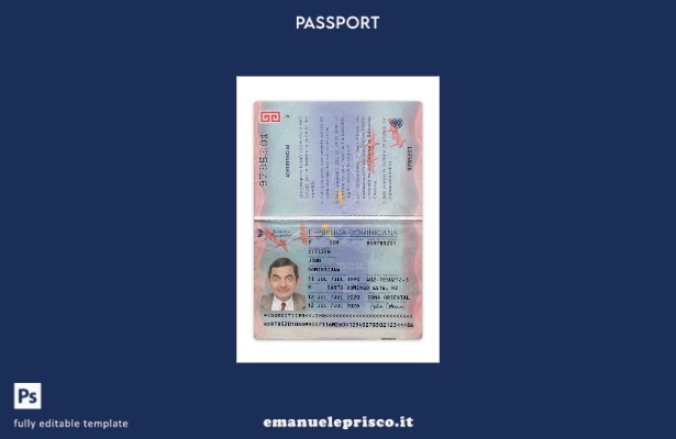 modello presente di passaporto della Repubblica Dominicana in stile verificato