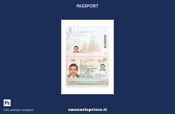 modello presente di passaporto di Antigua e Barbuda in stile verificato