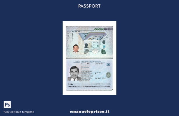 modello presente di passaporto neozelandese in stile verificato