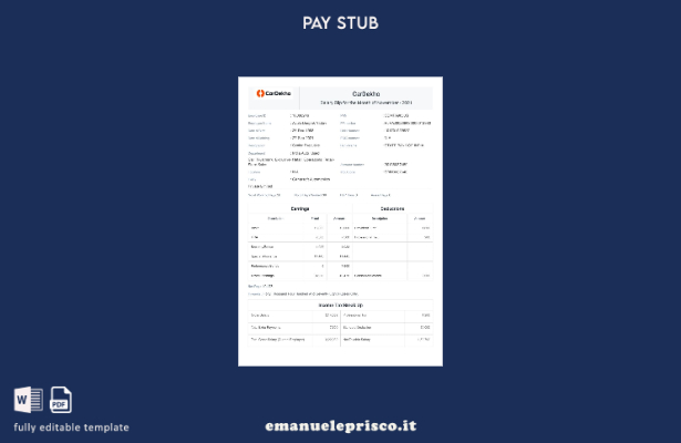 modello di busta paga CarDekho in stile verificato
