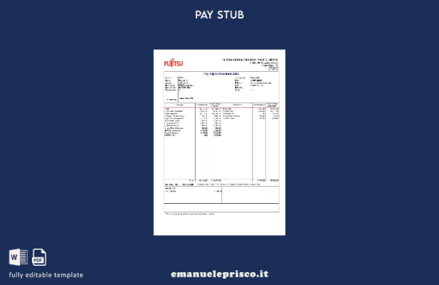 modello di busta paga Fujitsu Consulting India in stile verificato