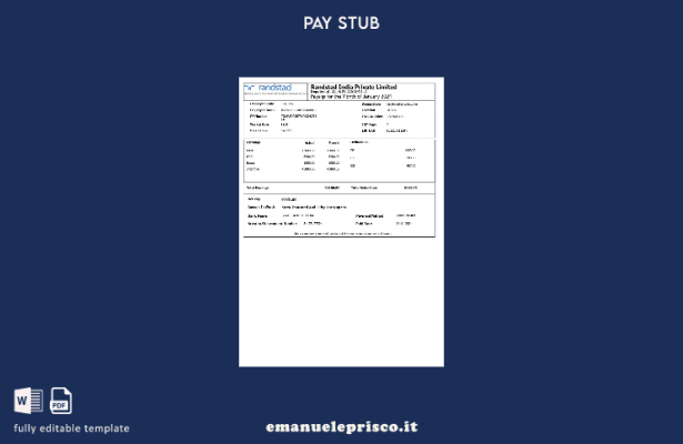 modello di busta paga Randstad India in stile verificato