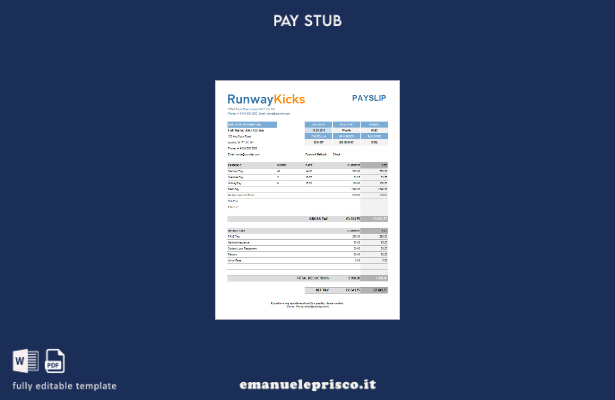 modello di busta paga aziendale Runway Kicks in stile verificato