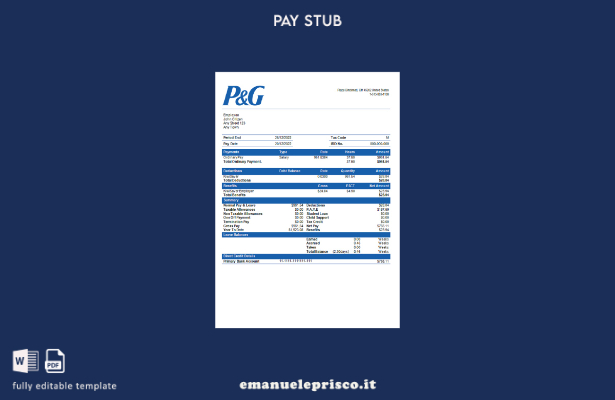 modello di busta paga dell'azienda di prodotti di consumo USA Procter & Gamble i