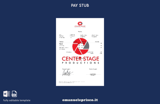 modello di busta paga di Center Stage Productions in stile verificato