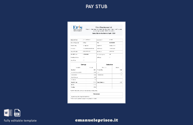 modello di busta paga di Eris Lifesciences stile verificato