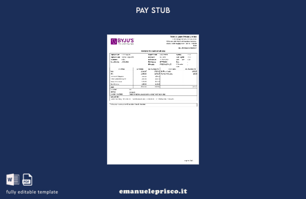modello di busta paga per app di apprendimento BYJUs in stile verificato